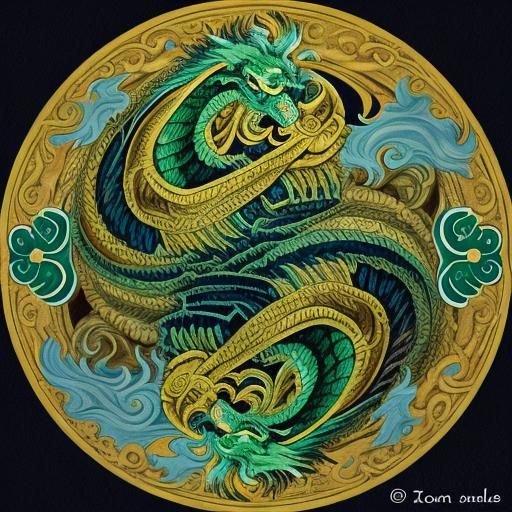 Dragon Logo with Piercing Eyes in Tribal Circle