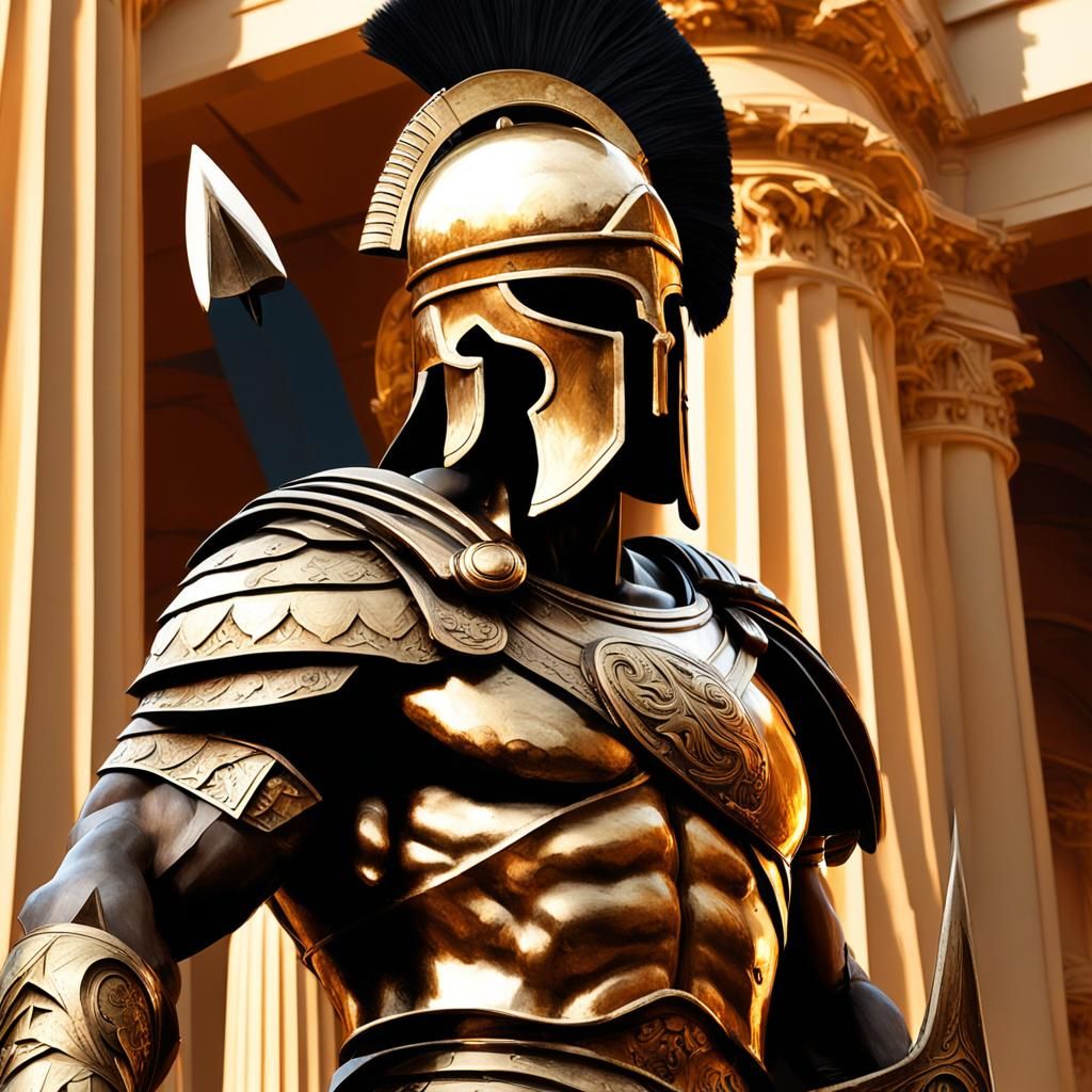Spartan Warrior in Golden Light: Heroic Greek Art