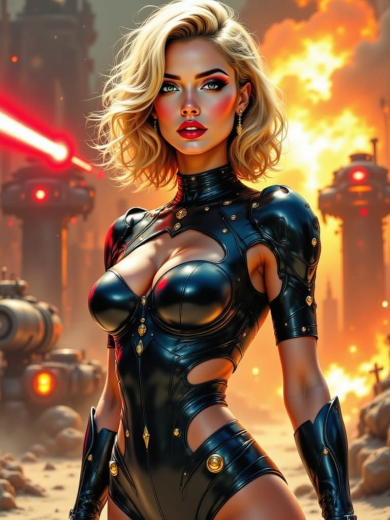 Glamorous Warrior in Futuristic Power Armor