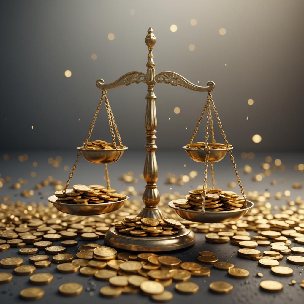 Golden Balance Scale and Coins in Hyper-Realistic Style