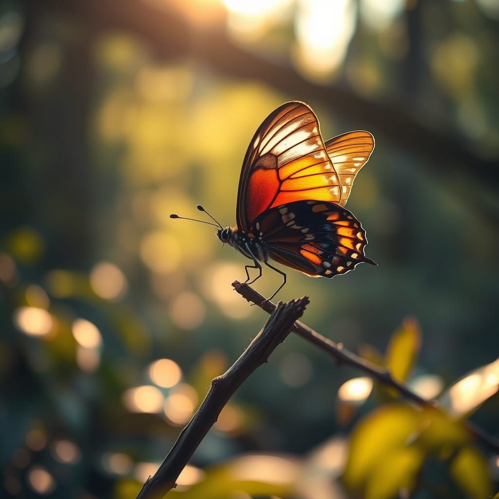 Butterfly in Feathered Regalia with Bokeh Effect