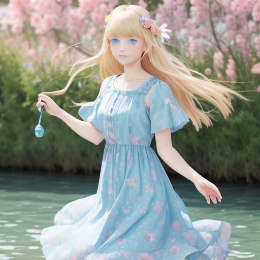 Young Girl Twirling in Water with Pink Dress