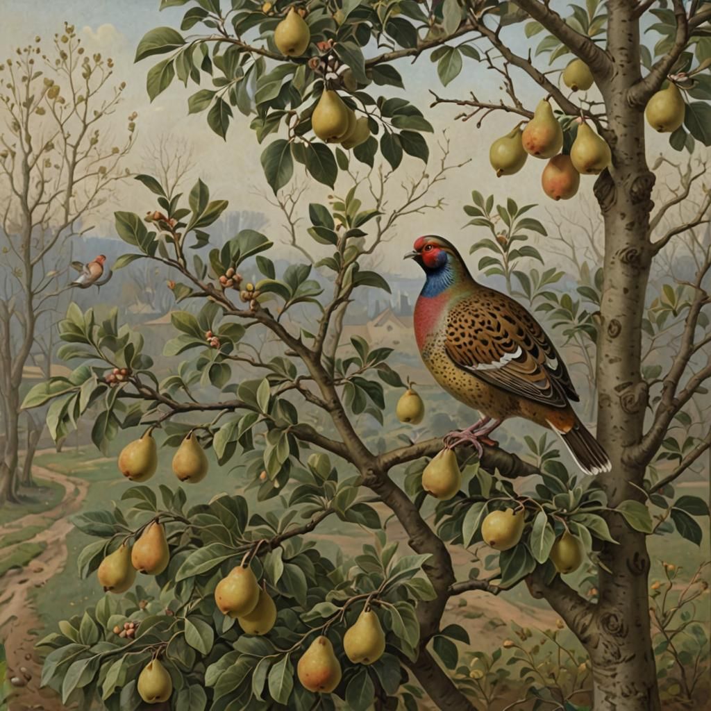 A Delicate Pear Tree with a Partridge Perched