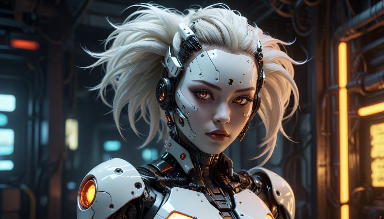 Cyberpunk Android Pin-Up in Dramatic Neon Lighting