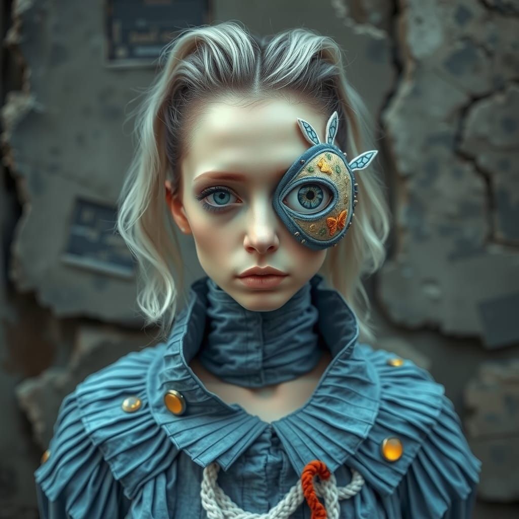 Surreal Woman with Patchwork Clothing