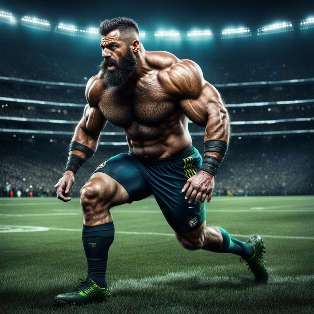 Muscular Football Player on Field: Detailed Digital Art