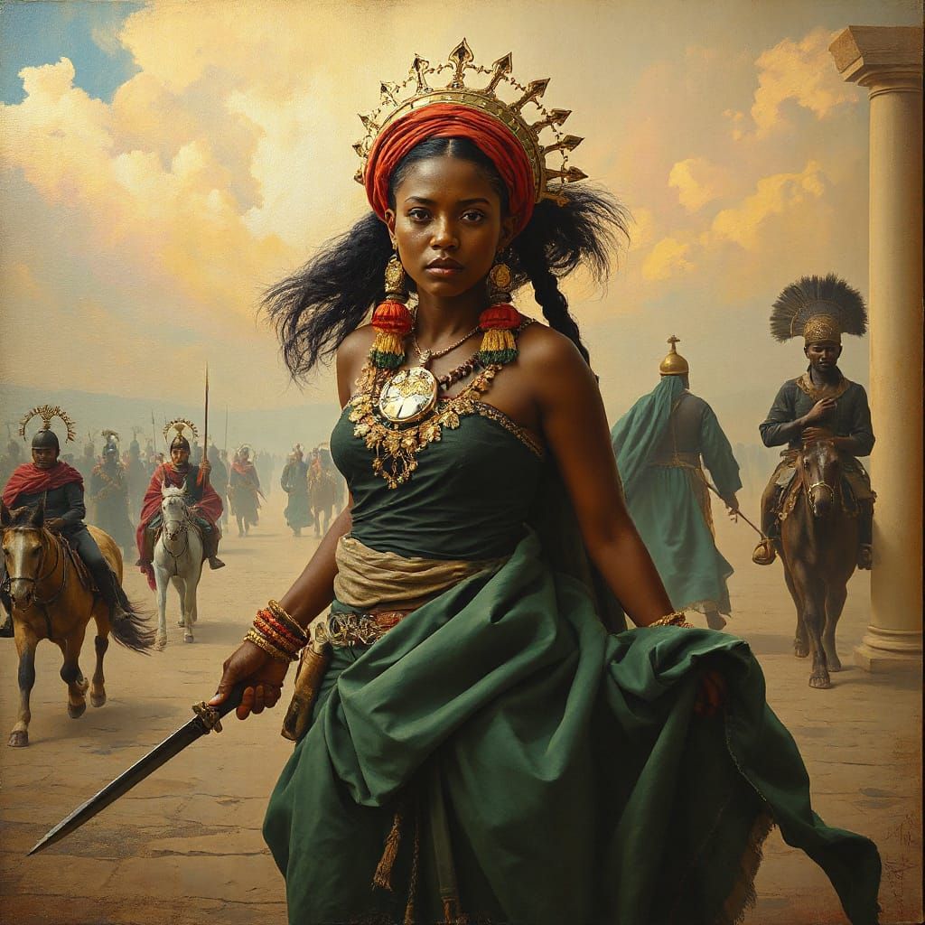 Nilotic Princess Marching to War in Dreamlike Surrealism