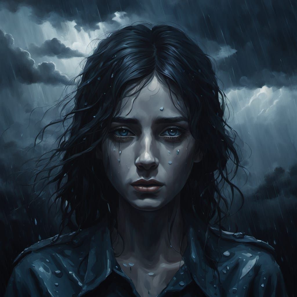 Dramatic Portrait of Solitary Figure in Surreal Oil Painting