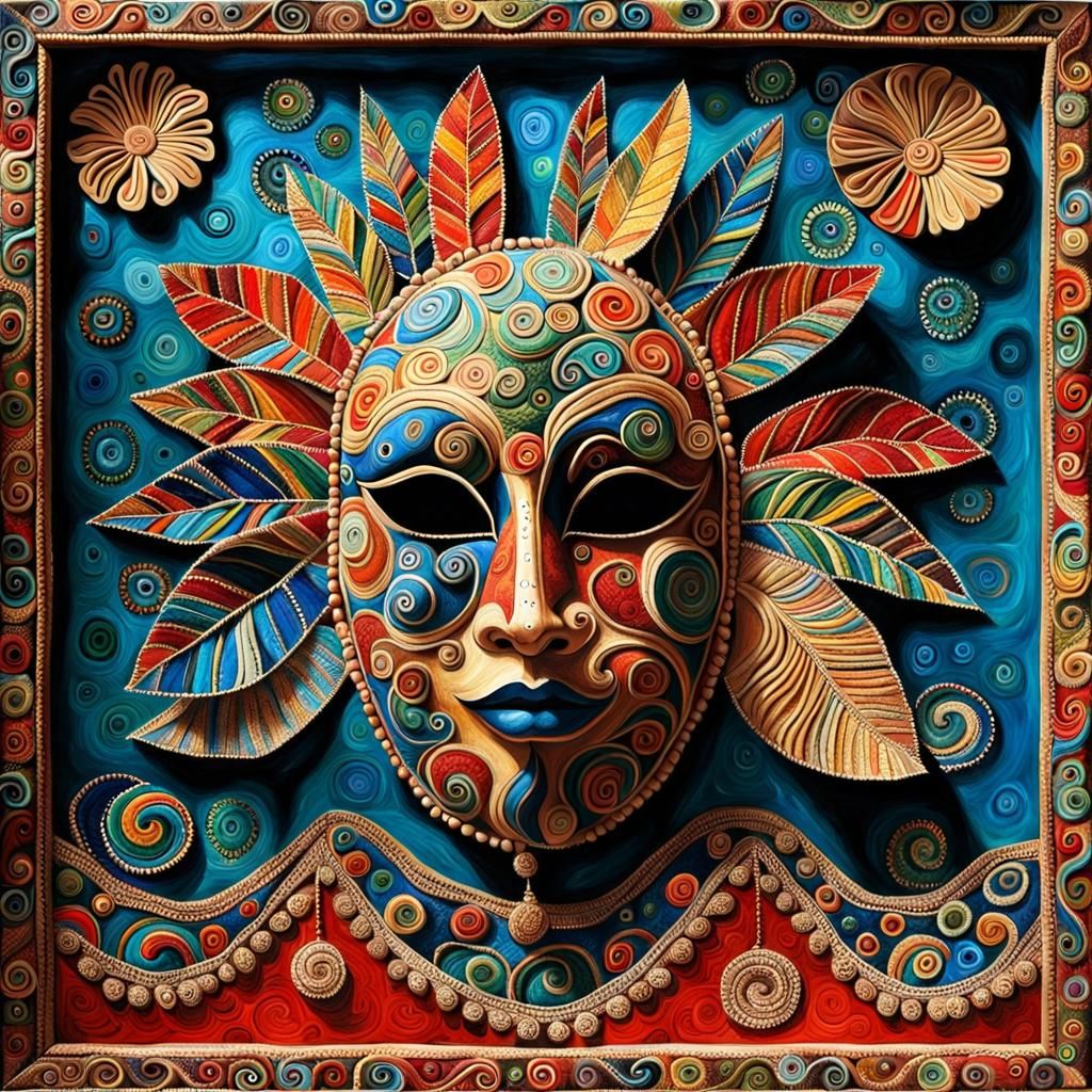 Ornate Venetian Masks in Trapunto Art Style