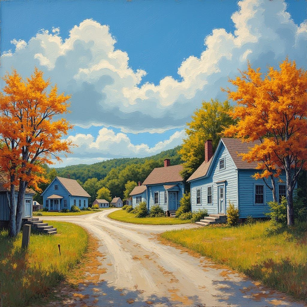 Maine Village Scene in Van Gogh Style
