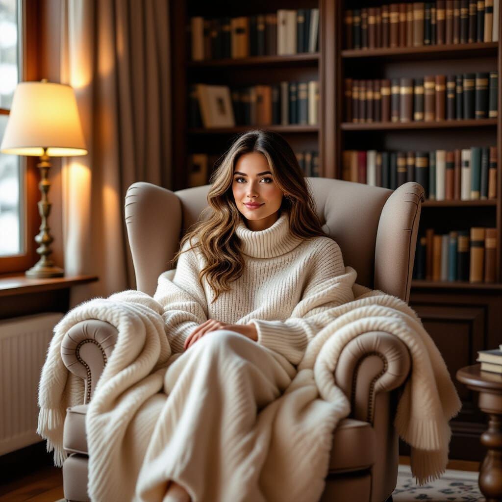 Woman Reading in Hygge Style Nook