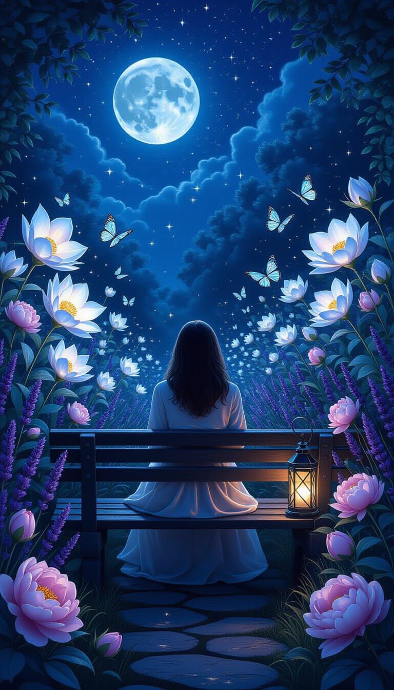 Enchanted Moonlit Garden with Stardust Butterflies