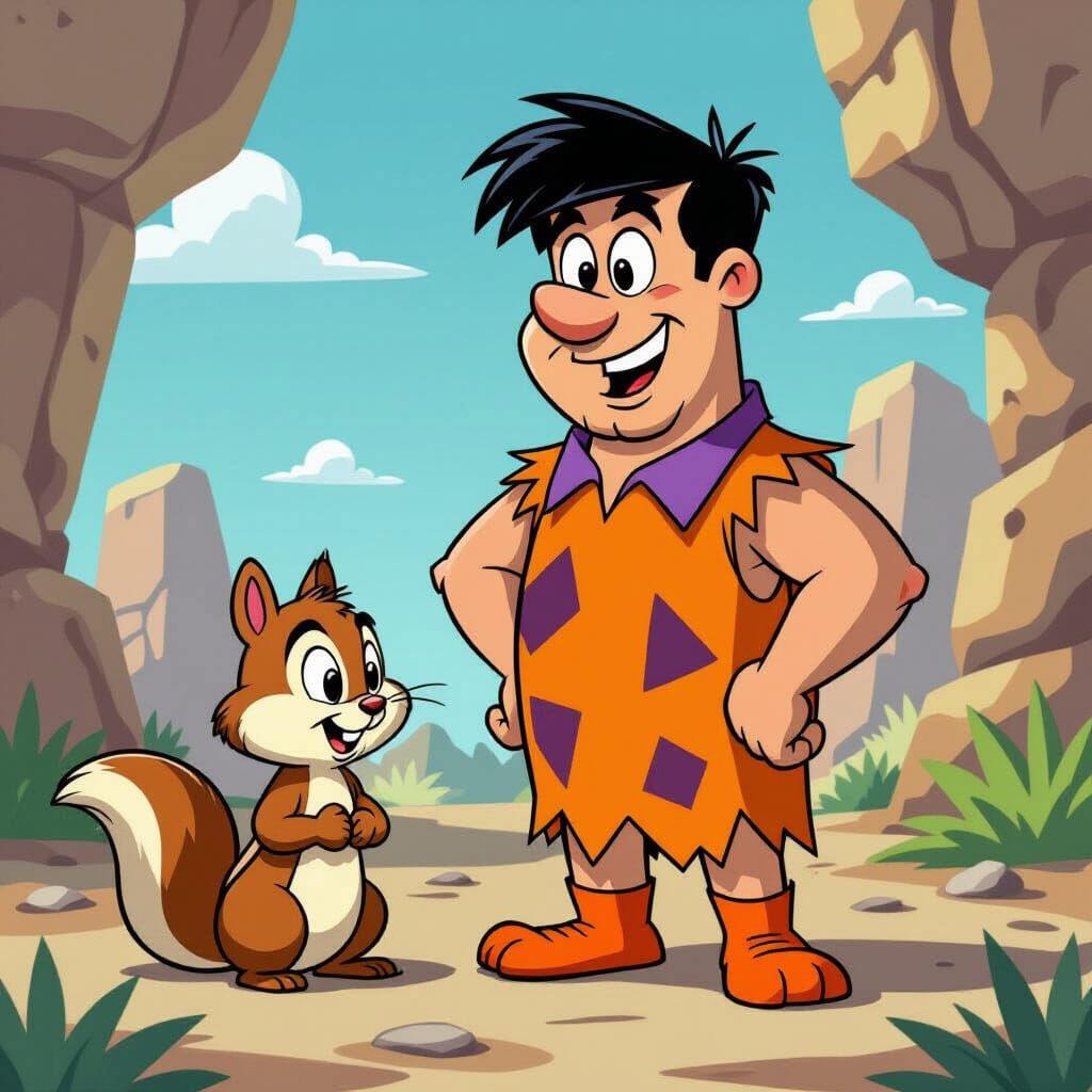 Fred Flintstone and Chipmunk in Hanna-Barbera Style