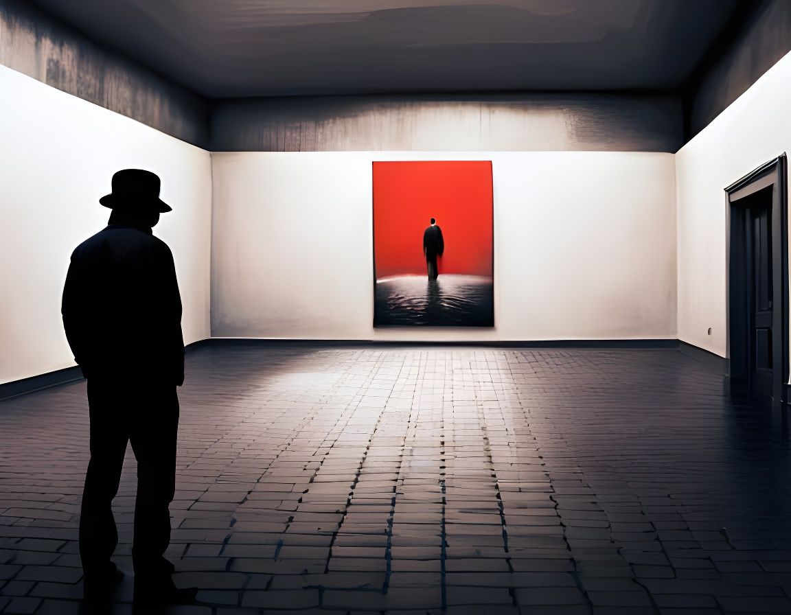 Disturbing Gallery: Man Views Surreal Painting