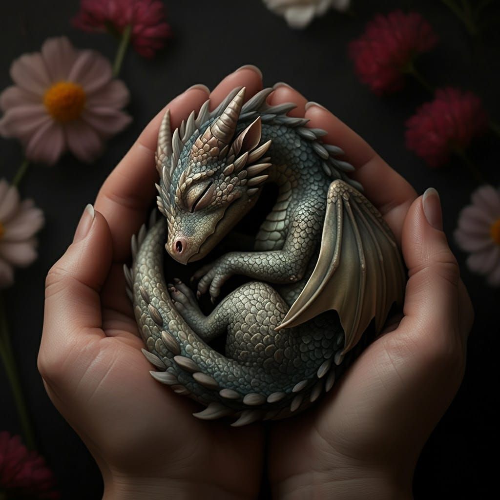 A Serene Dragon in a Floral Oasis