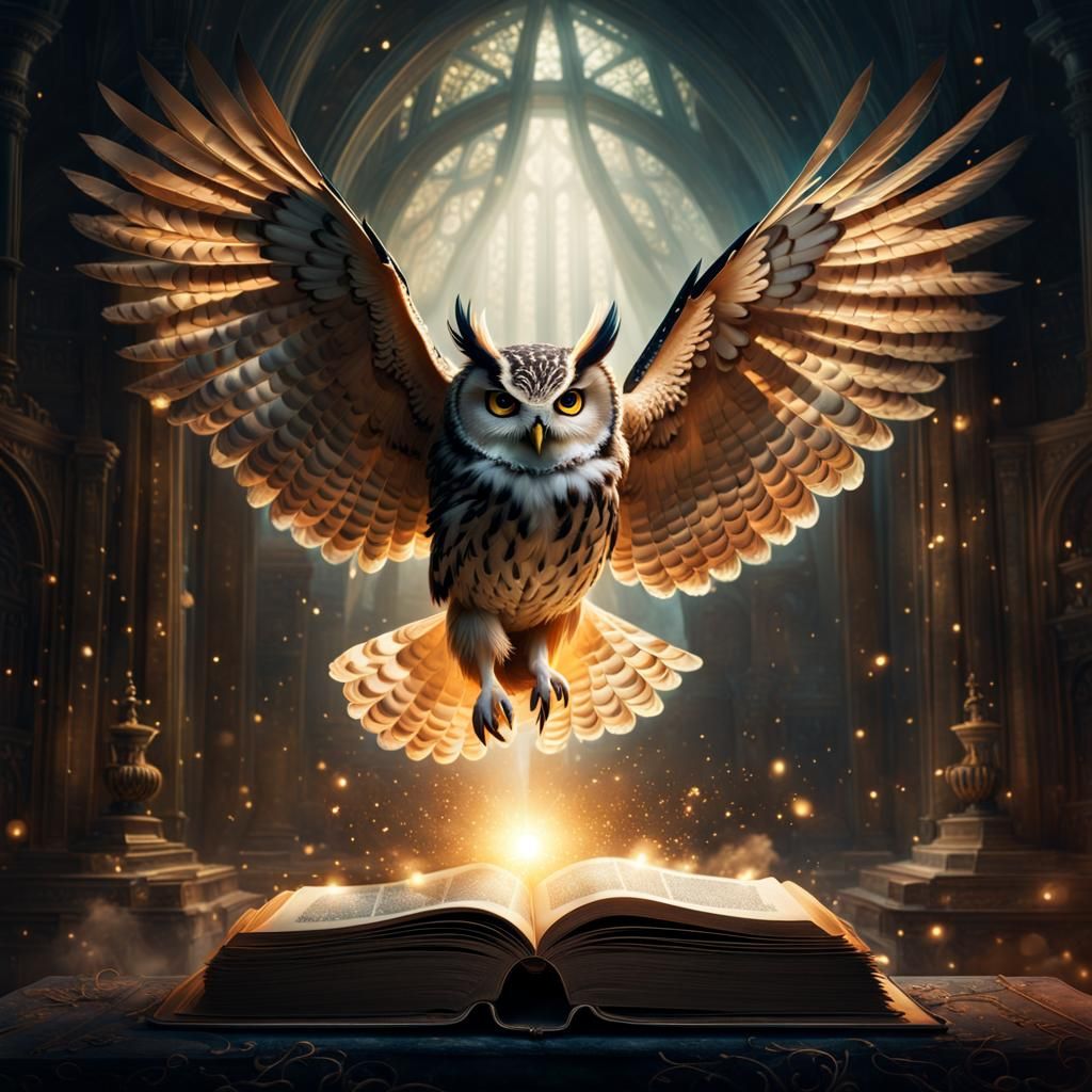 Mystic Owl Emerges From Book, Digital Illustration