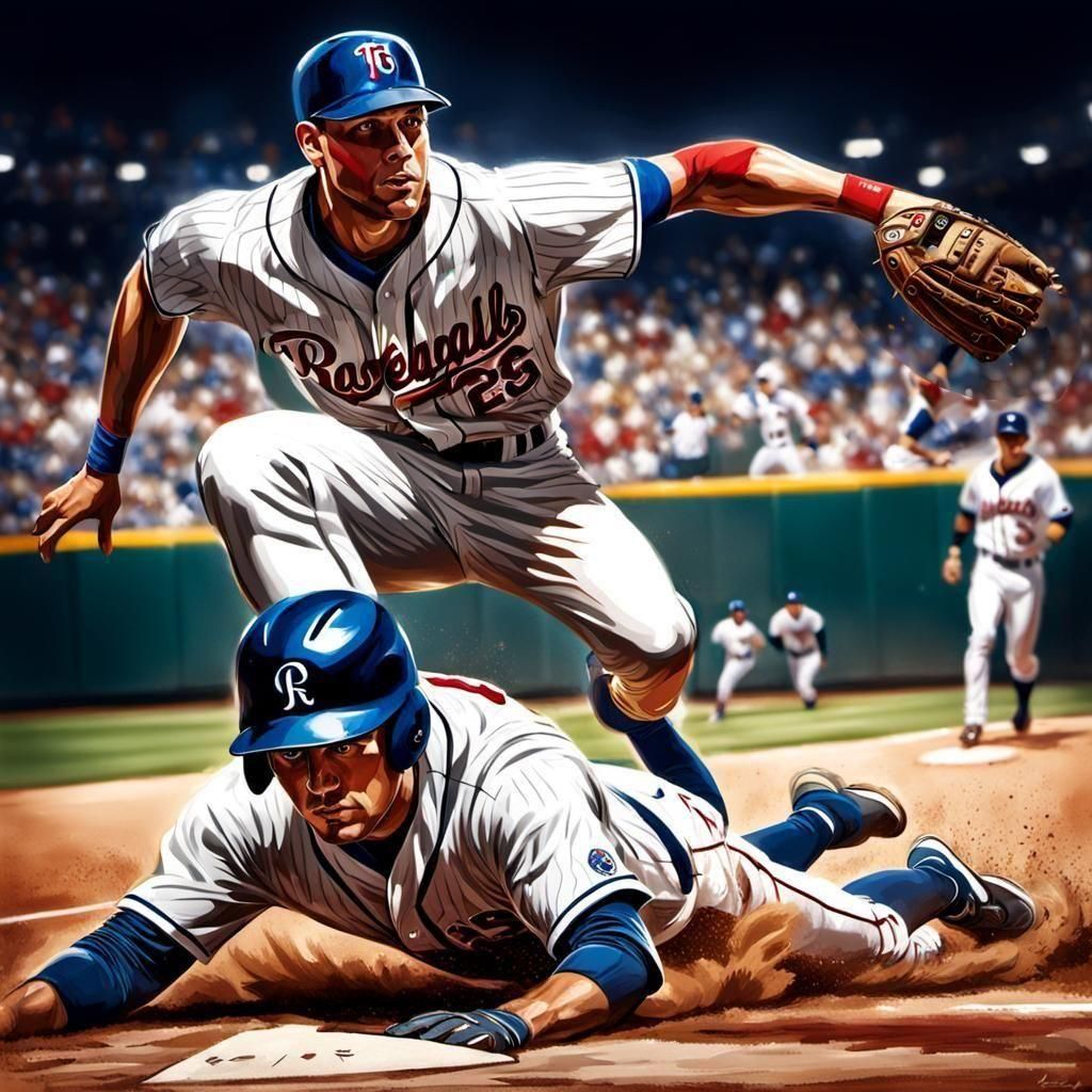 Baseball Runner Slides Home: Photorealistic Digital Art