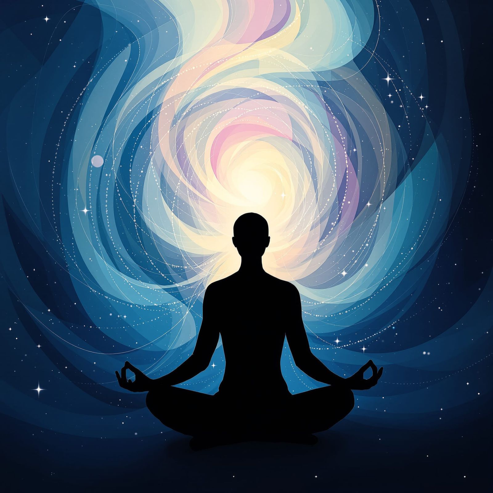 Meditating Figure in Ethereal Pastel Aura