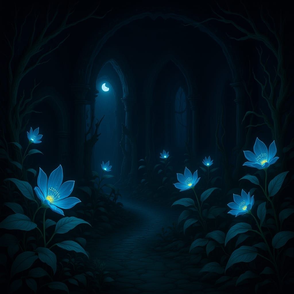 Ethereal Flora in Moonlit Caves: A Whimsical Fantasy