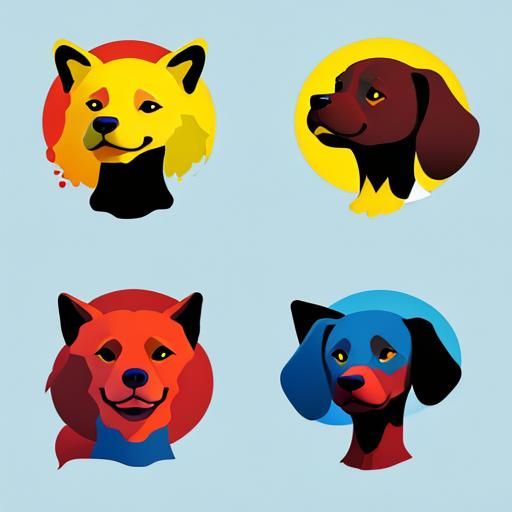 Dogs in Minimalist Folk Art Style