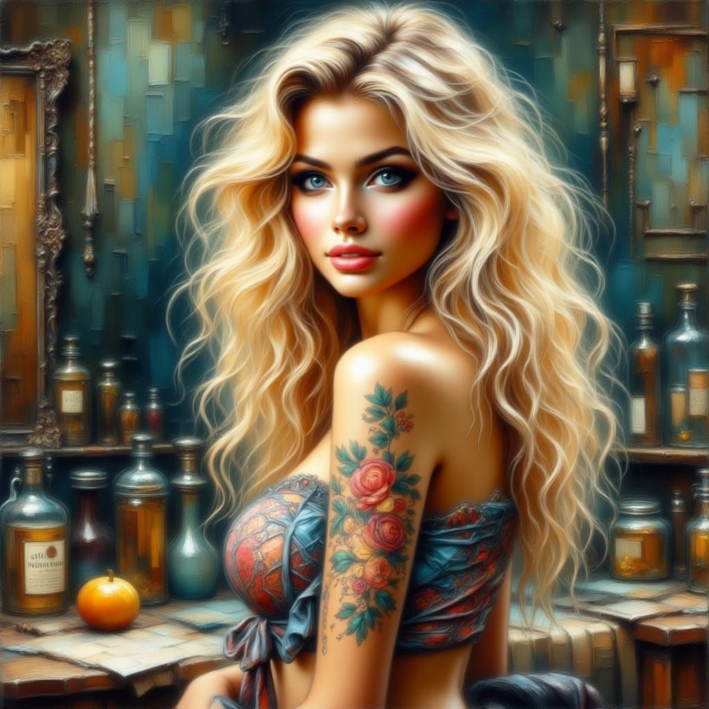 1950s Pin-Up Woman with Glitch Art Overlay