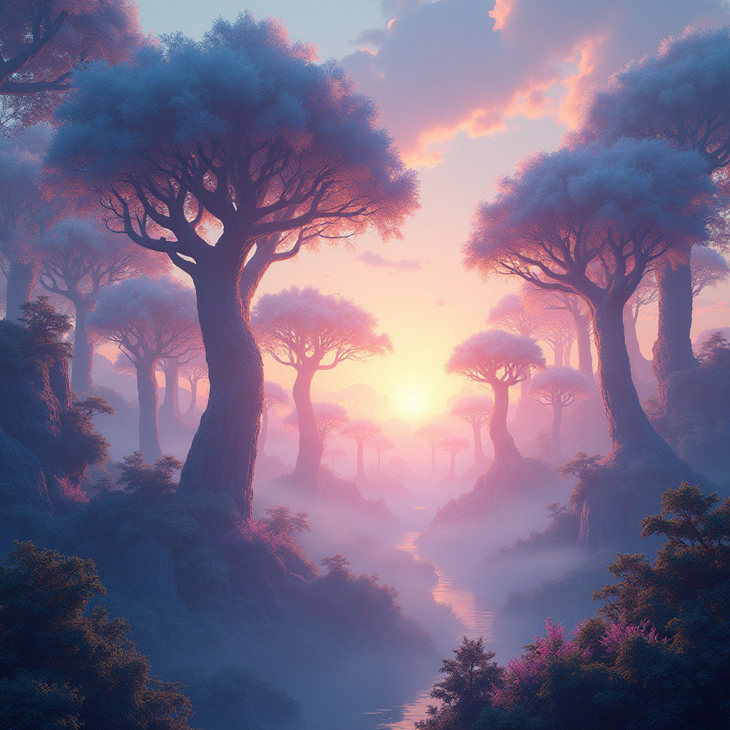 Ethereal Futuristic Landscape in Dreamlike Style