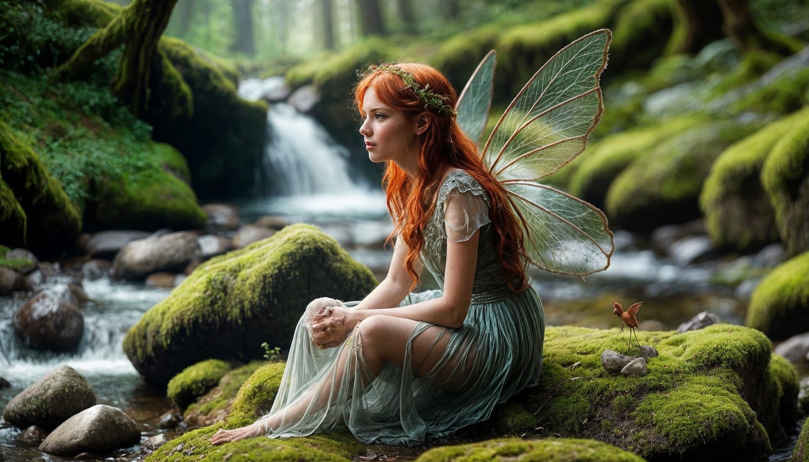 Red-Haired Fairy in Rocky Mountain Valley