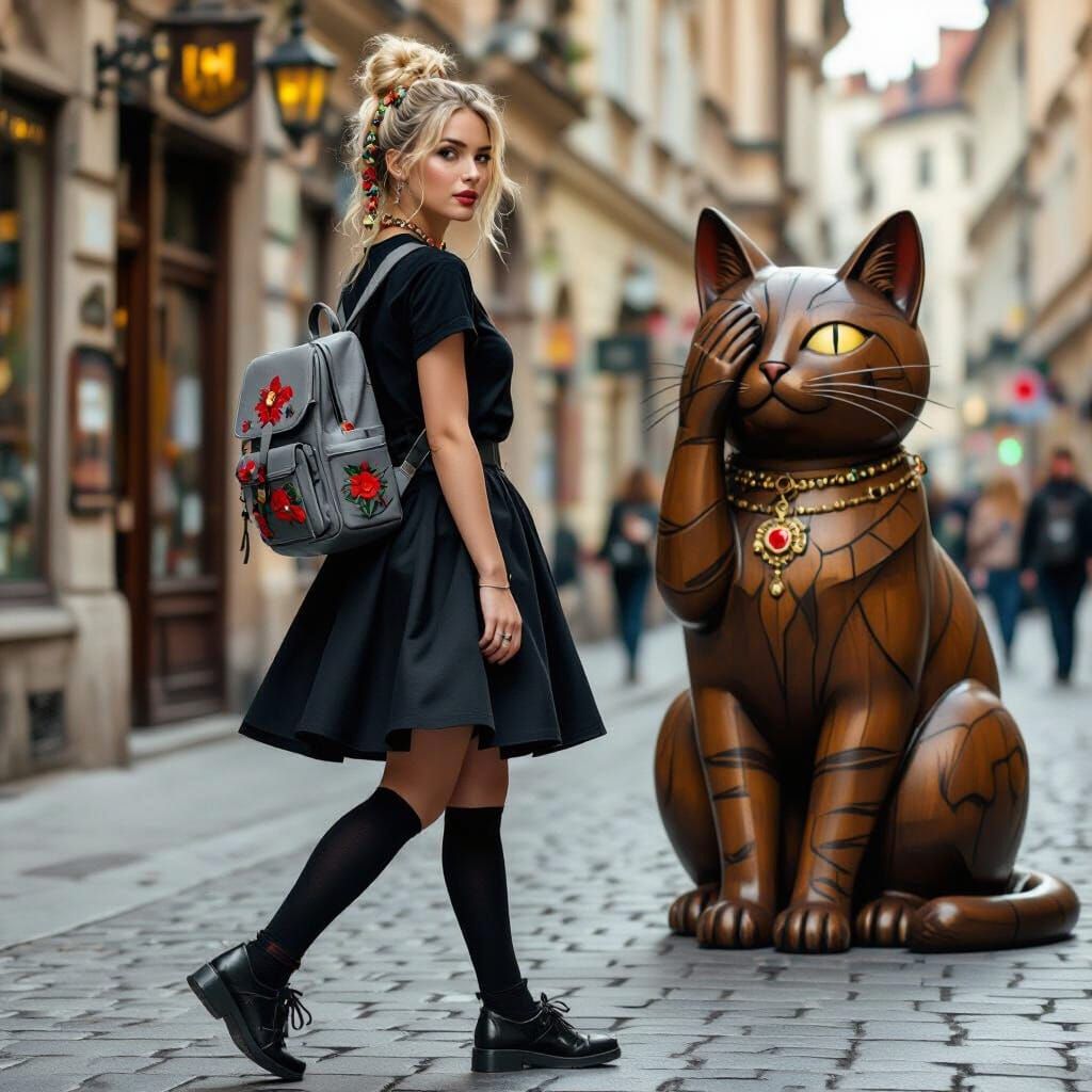 Steampunk Woman in Prague: Ultrarealistic Image