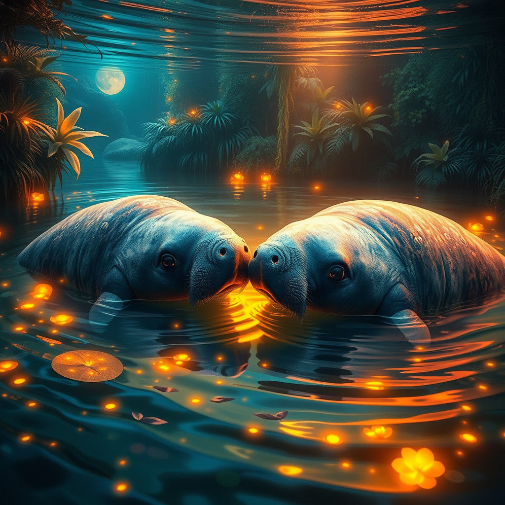 Manatees Conversing in a Mystical Lagoon