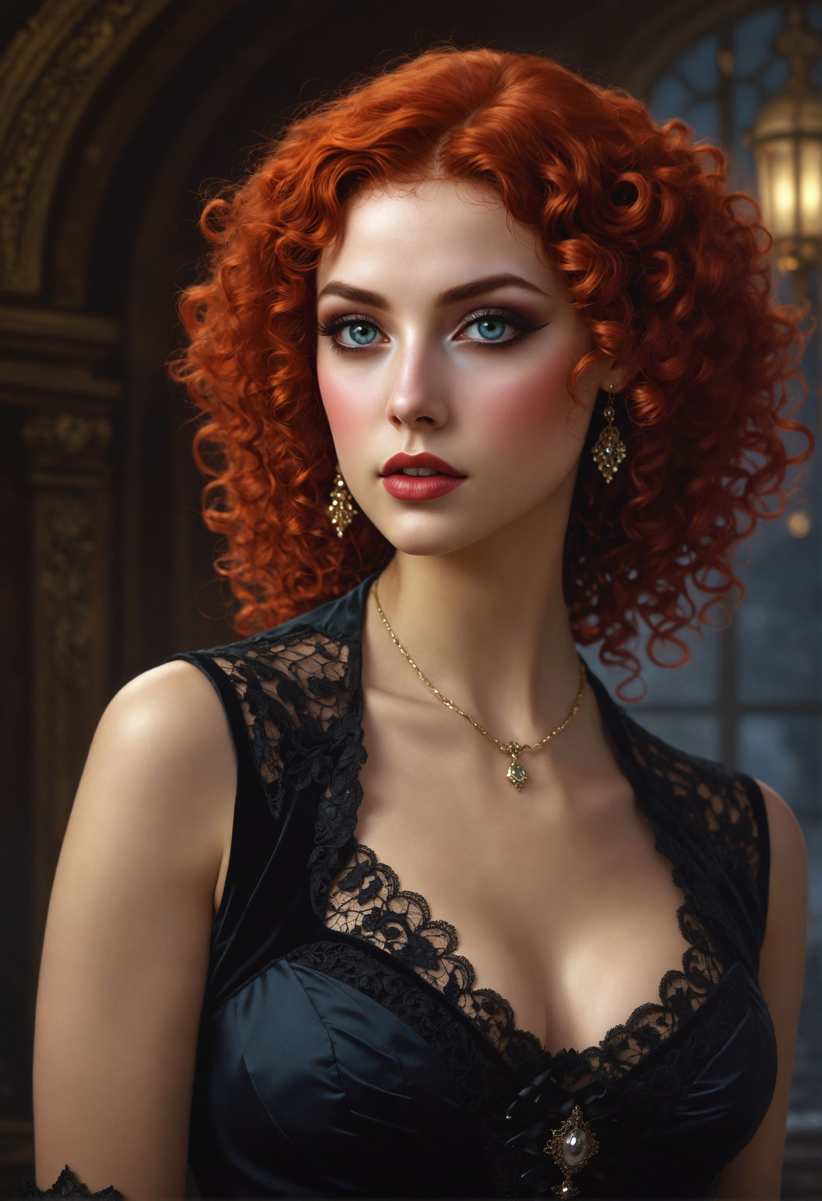 Rococo Lady in Velvet and Lace Portrait