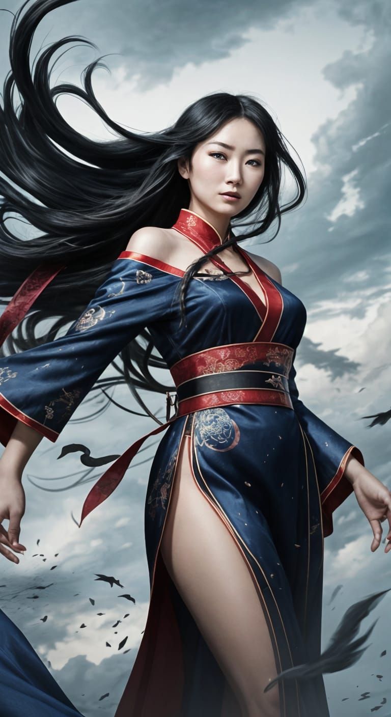 Ethereal Chinese Wind Mage in Tempestuous Action