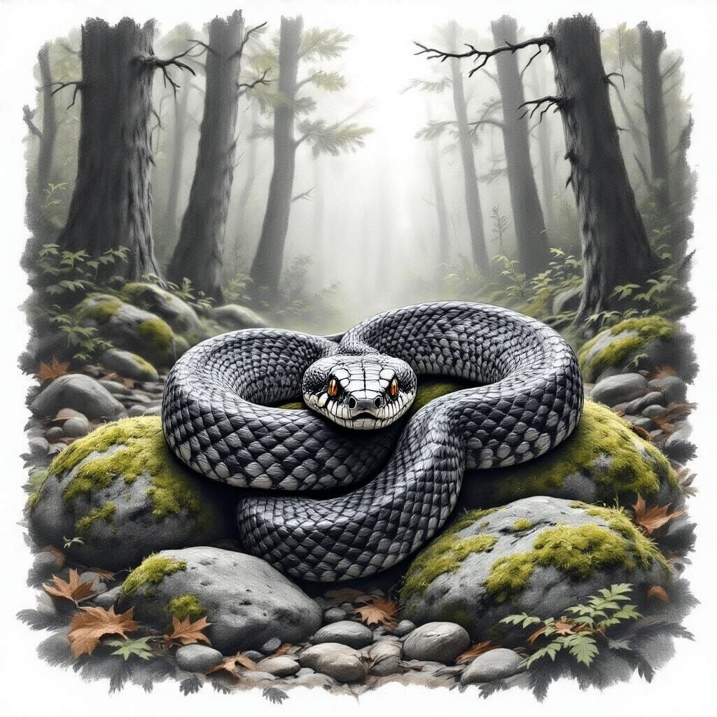 Eastern Copperhead Snake in Charcoal and Graphite Style