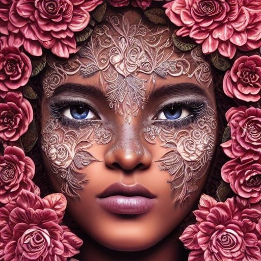 Floral Liquid Face: Breathtaking Hyperrealistic 3D Artwork