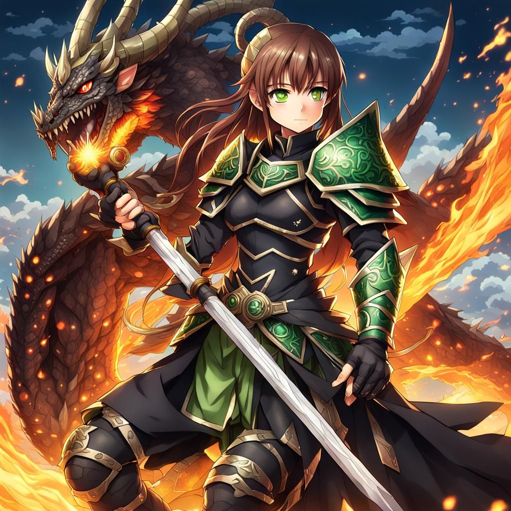 Female Warrior in Dragon Armor, Anime Style