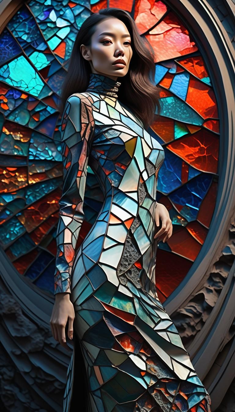 Cracked Coral Woman: Hyperrealistic Stained Glass Sculpture