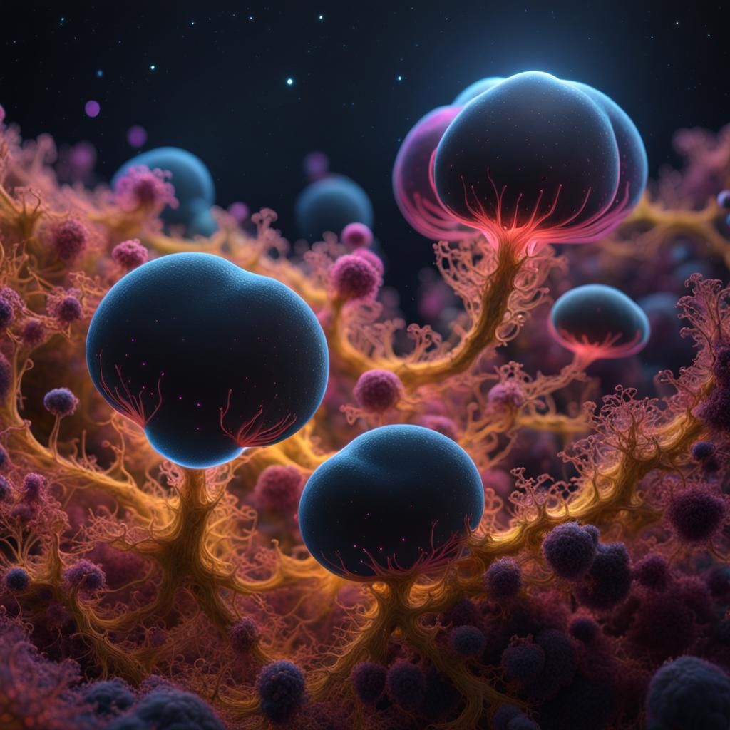 Intricate Amoebas in Black Nebula: Photorealistic Digital Ar...