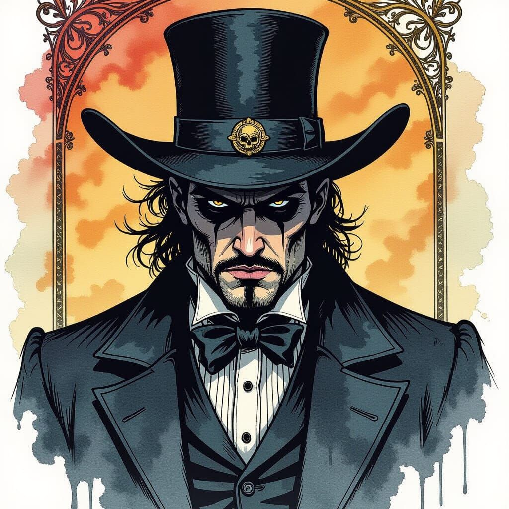 Ominous Wild West Undertaker Portrait in Comic Noir Style