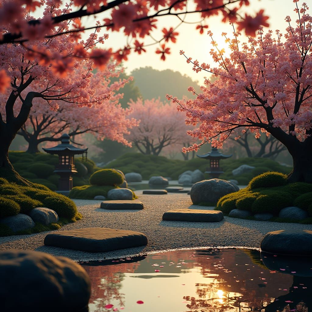Ethereal Japanese Garden at Dusk