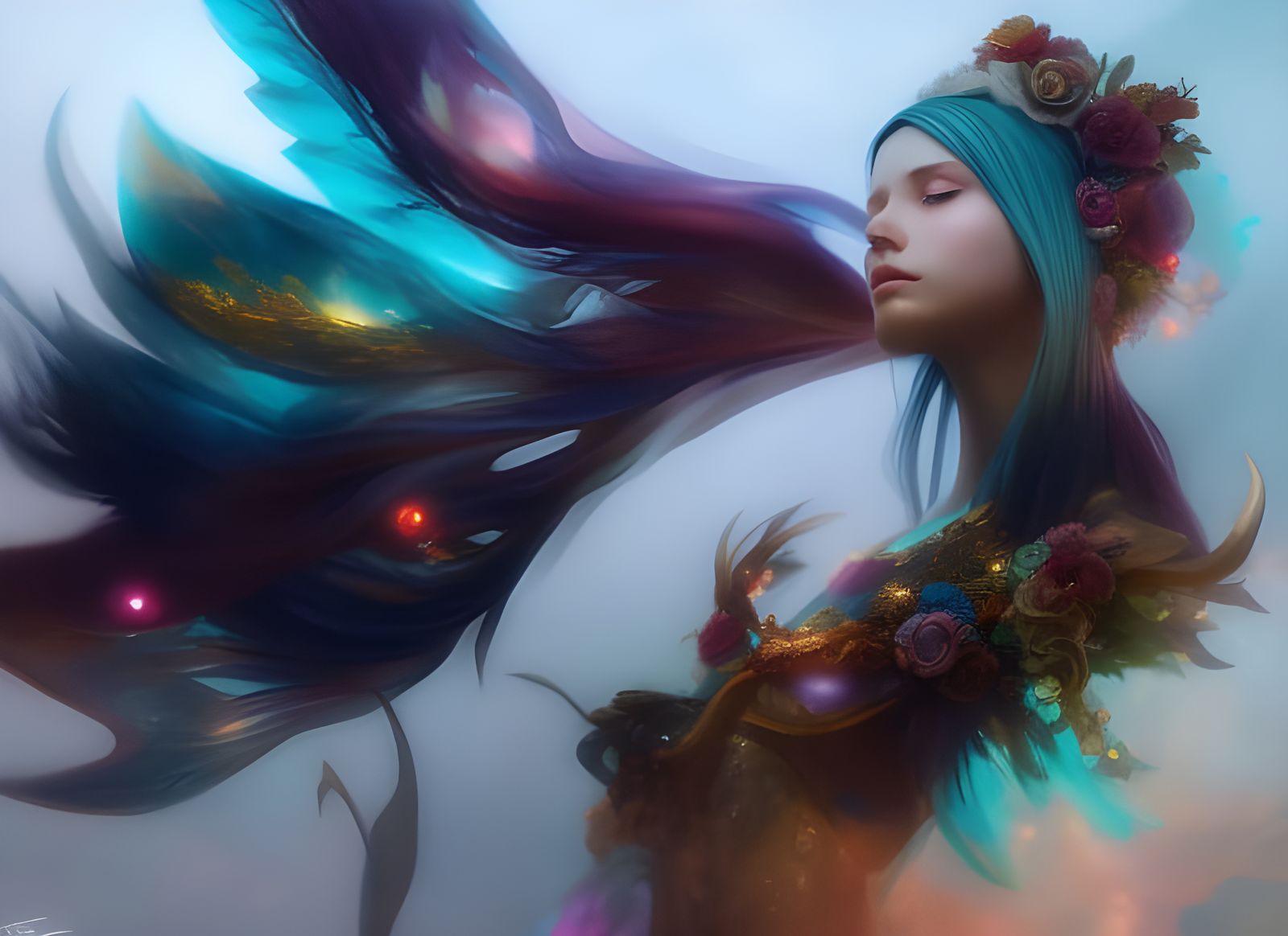 Air Oracle Golem Portrait in Neo-Impressionist Style