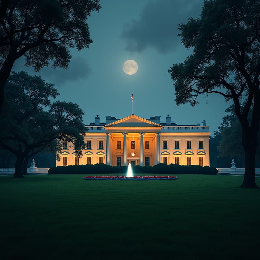 Ethereal White House at Night, Inspired by Unreal Engine 5