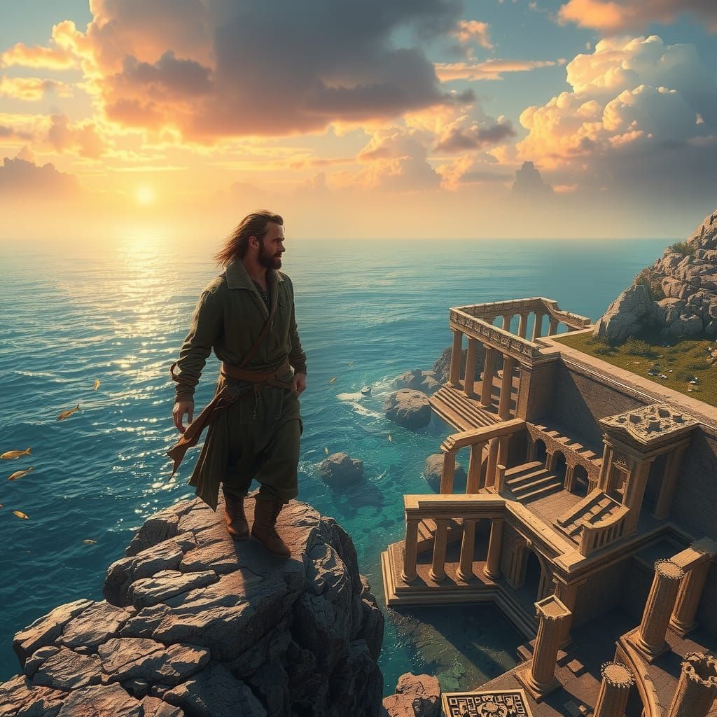 Submerged Metropolis: Ancient Ruins Under Turquoise Waves