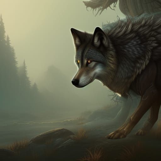 Detailed Wolf Matte Painting in Deep Color