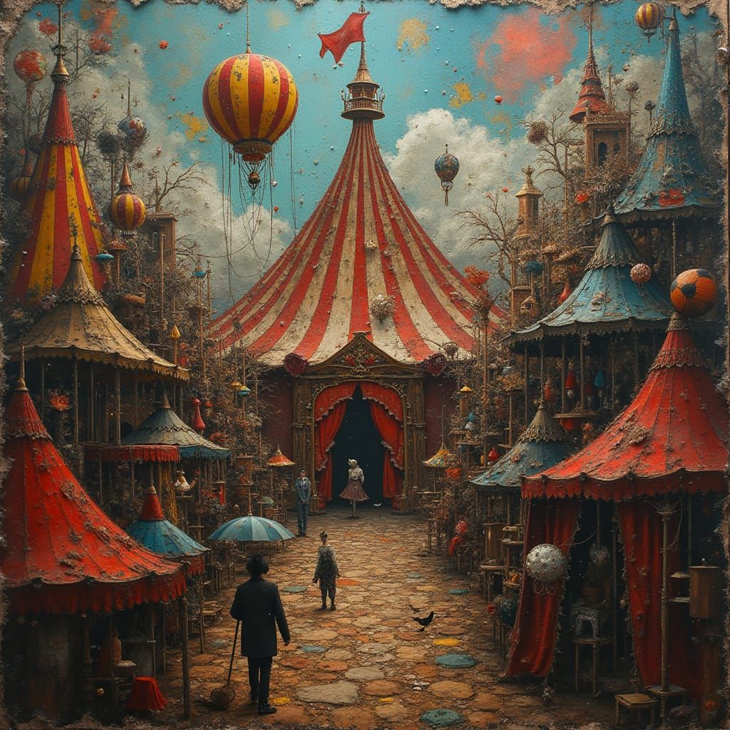 Vibrant Circus Scene in Mixed Media