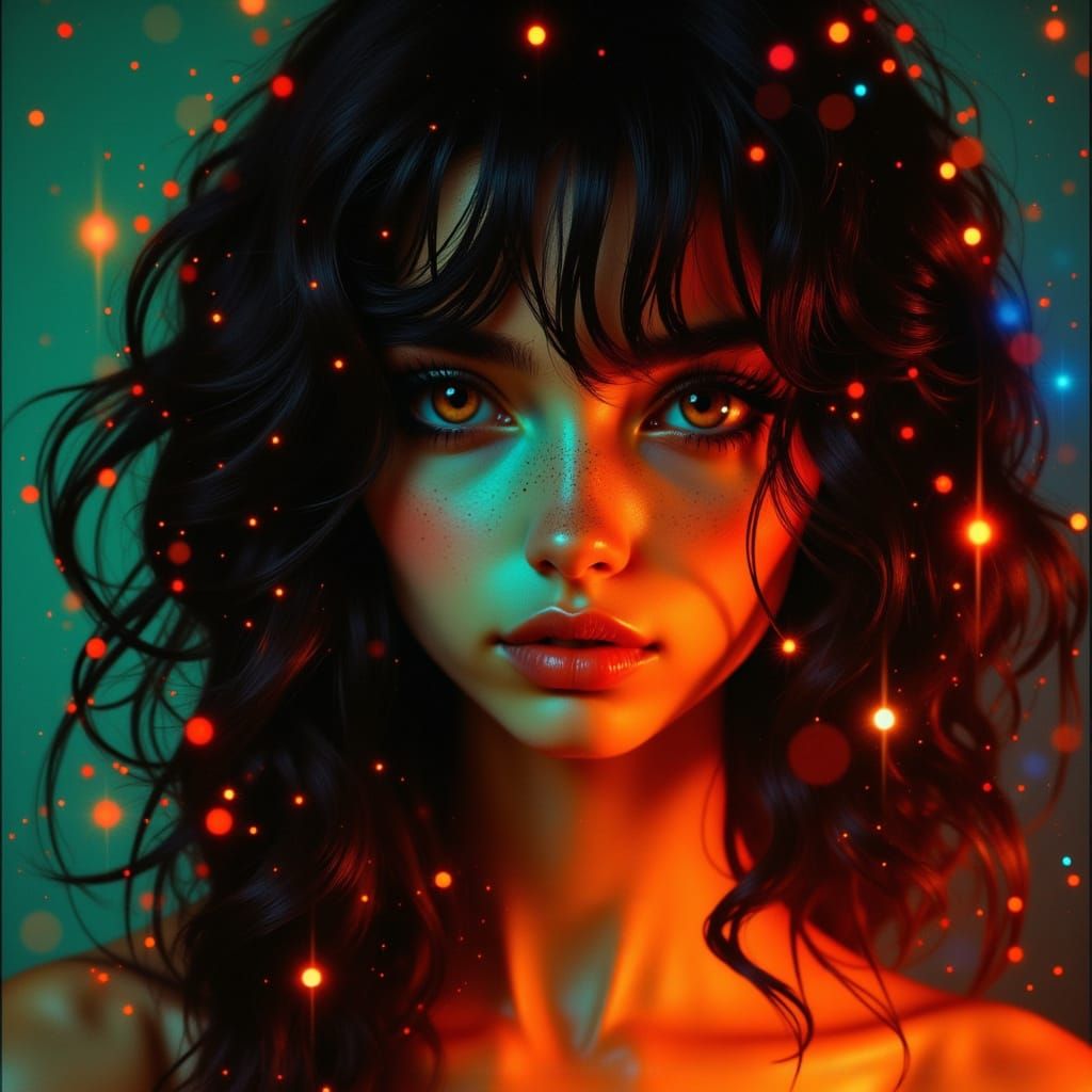 Surreal, Hyper-Realistic Portrait of a Young Woman in Glowin...
