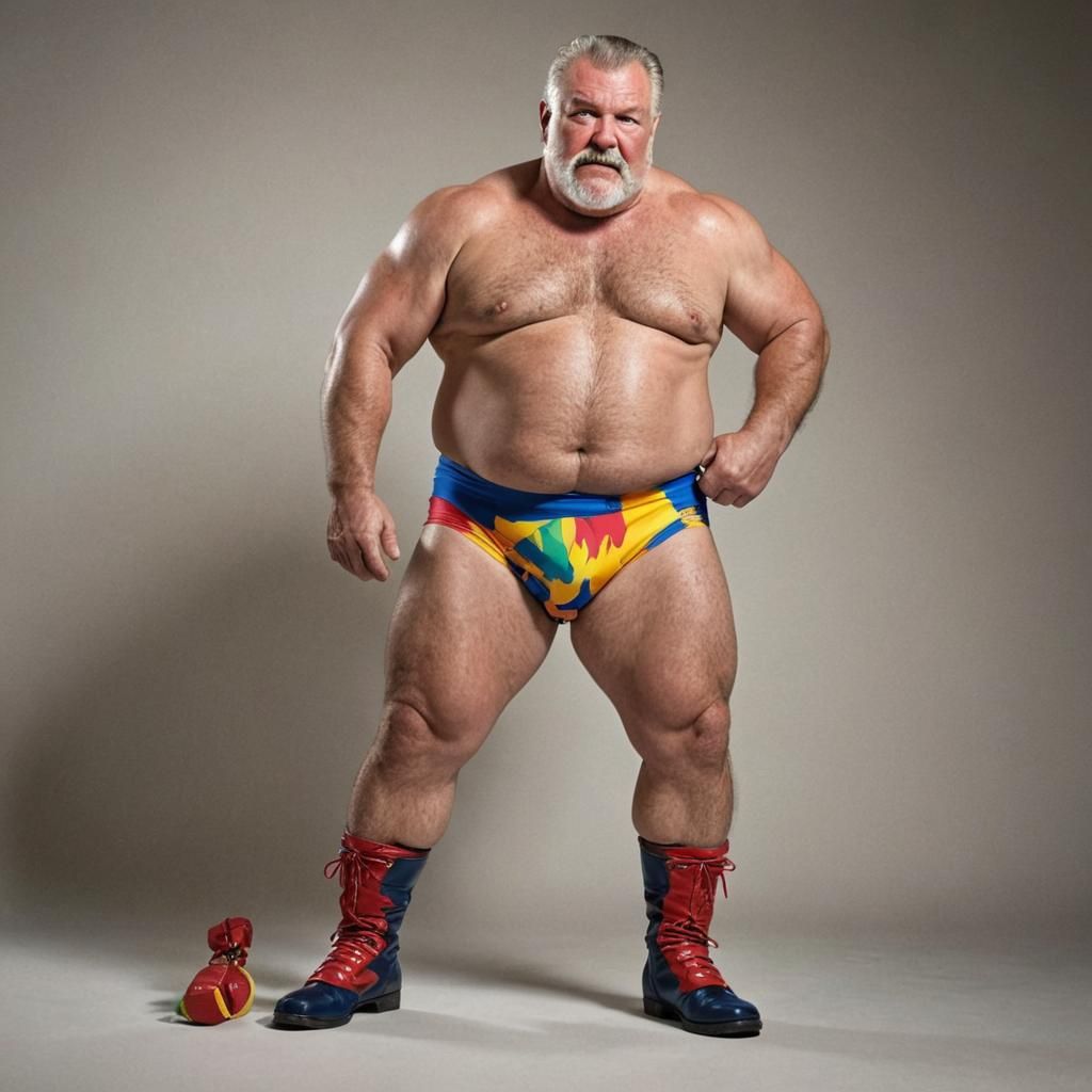 Vivid Digital Art of a Burly Elderly Wrestler