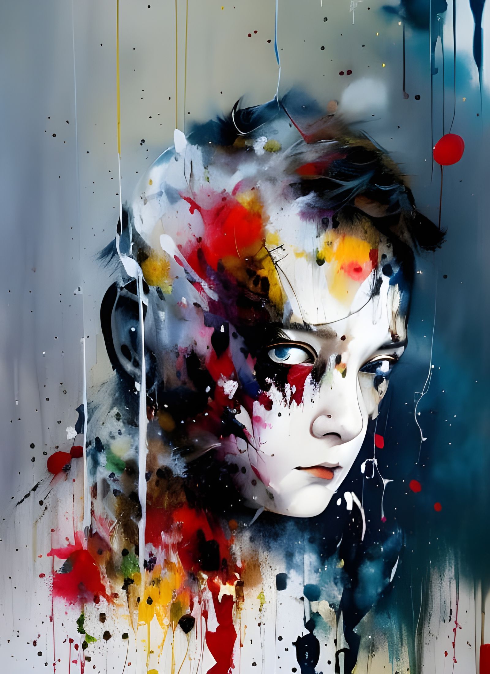 Sad Eyed Boy Portrait in Expressive Black Line Art