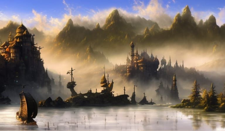 Majestic City Above Giant Waterfall