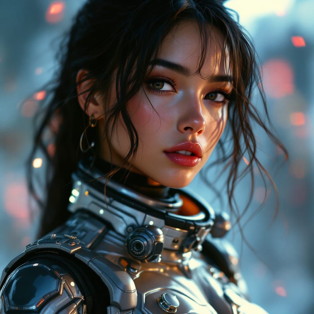 Hyperrealistic Latina Girl in Detailed EVA Plugsuit