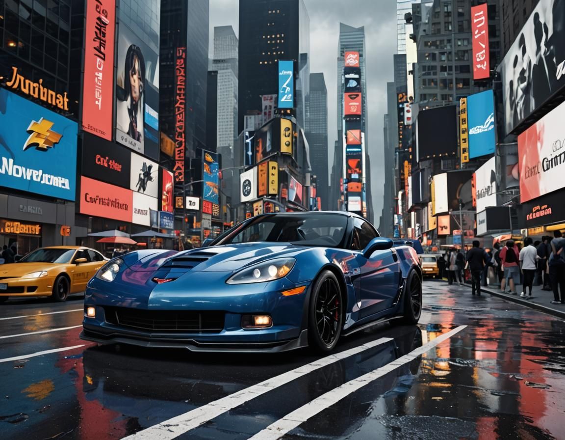 Corvette ZR1 in Times Square, Anime Style