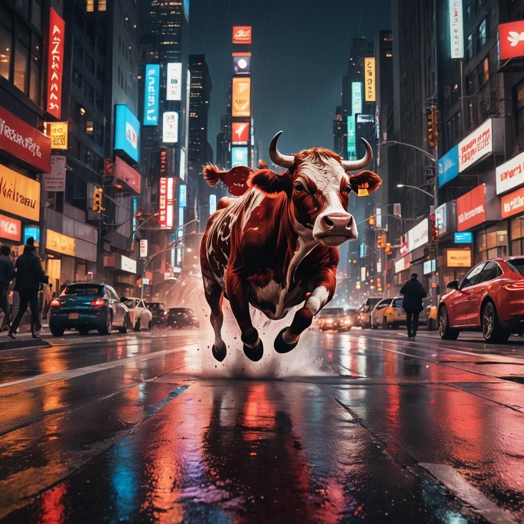Cow Jumps Porsche in Explosive Cityscape Concept Art
